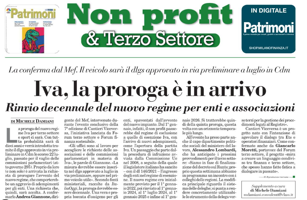 Proroga riforma IVA terzo settore: in arrivo dieci anni di rinvio
